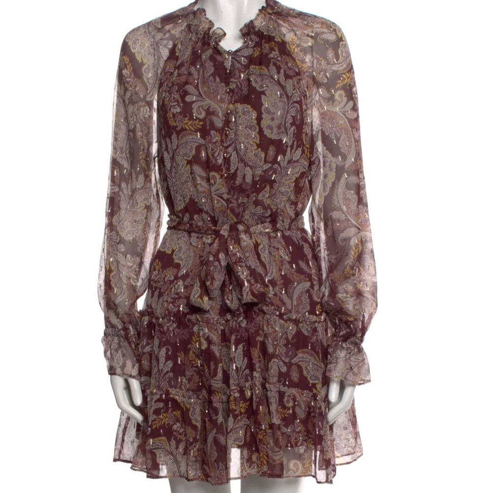 INTERMIX Paisley Burgundy and Gold Mini Dress